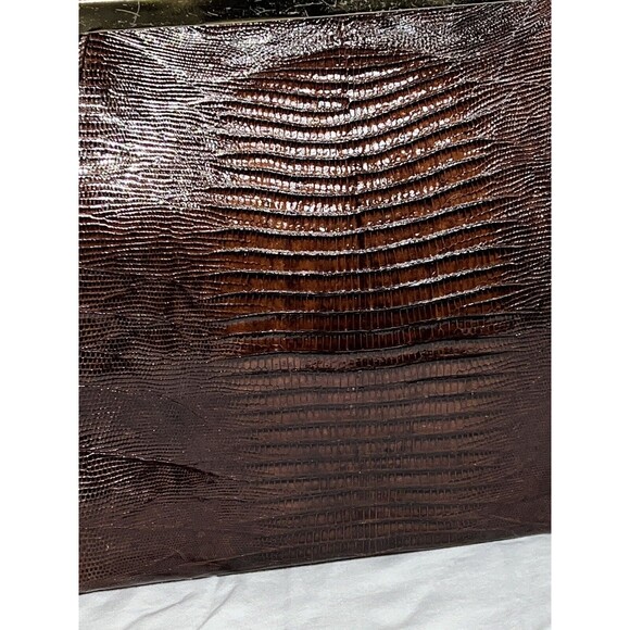 Vintage 50's Tegu Lizard Skin Kelly Hand Bag Mahogany Brushed Metal Clasp 14x9x4 - Picture 9 of 16